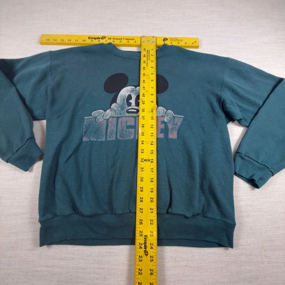 Vintage Mickey Mouse Disney Graphic Sweatshirt Teal Green Pullover Crewneck L